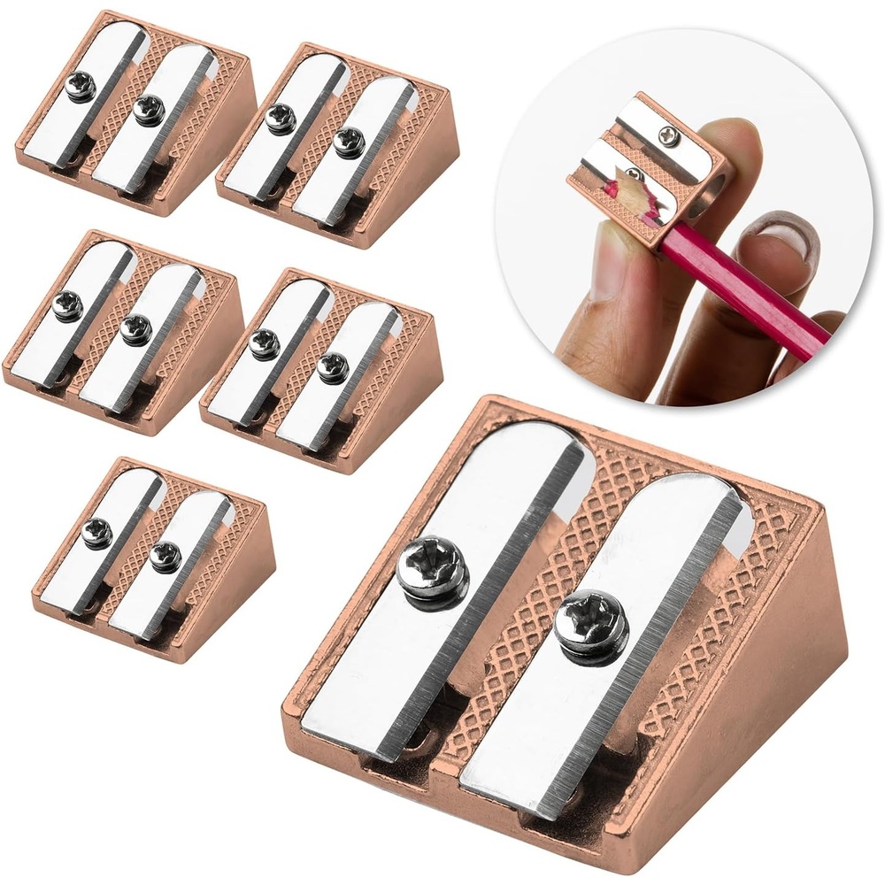 image:imageMr Pen Handheld Metal Pencil Sharpener 6 Pack  2Hole Dual Size Standard amp Jumbo Rose Gold Metal Manual Pencil Sharpeners for Graphite amp Colored Pencils School OfficeRose Gold