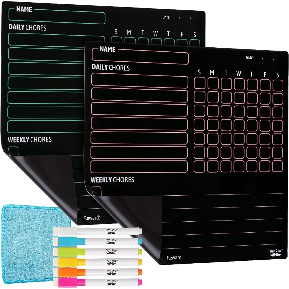 image:imageMr Pen Magnetic Dry Erase Chore Chart for Fridge 10x10 2 Pack  6x Fine Point Markers Refrigerator Magnetic Chore Chart Dry Erase for Multiple Kids Teens and AdultsBlack