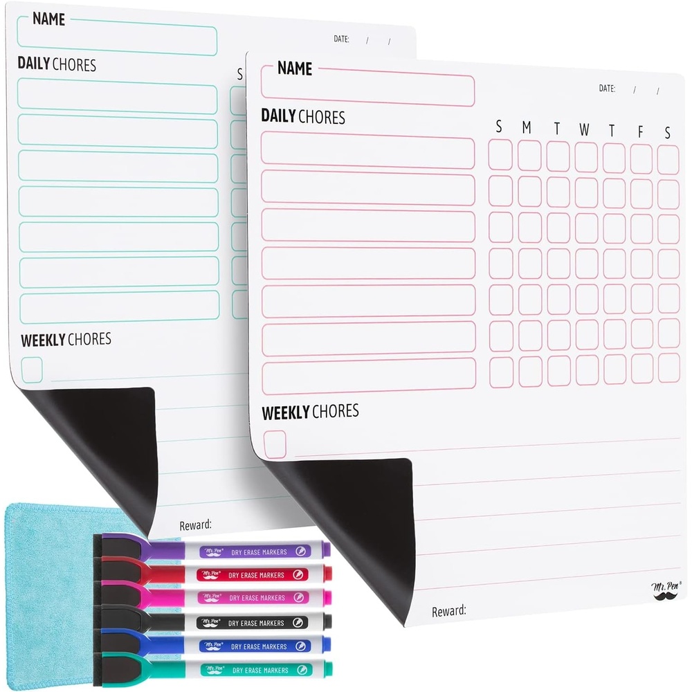 image:imageMr Pen Magnetic Dry Erase Chore Chart for Fridge 10x10 2 Pack  6x Fine Point Markers Refrigerator Magnetic Chore Chart Dry Erase for Multiple Kids Teens and AdultsWhite