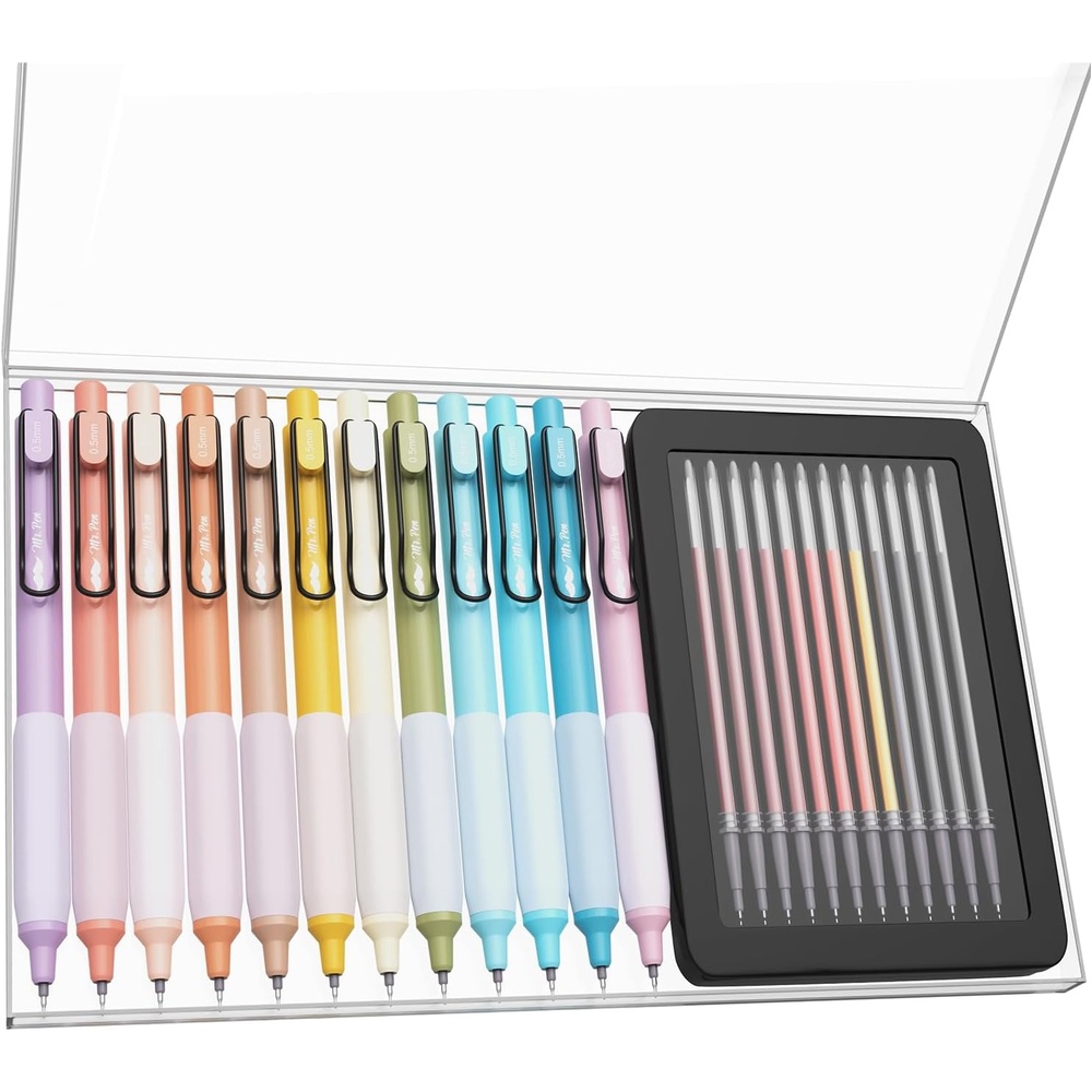 image:imageMr Pen Retractable Gel Pens with Case 12 Pack Assorted Color Ink  12 Refills Fine Point 05 mm Fast Dry Smooth Writing Cute Gel Ink Pens for Drawing Writing Planner and School Supplies