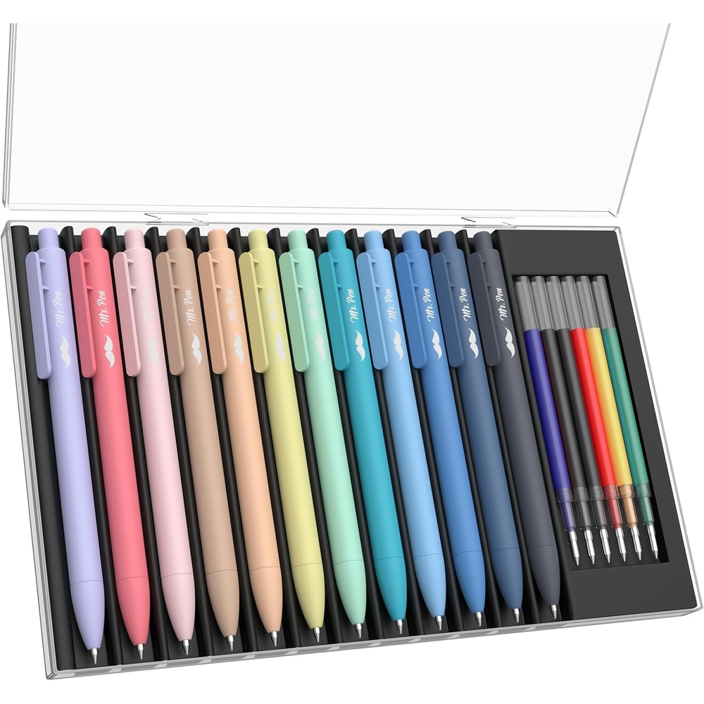 image:imageMr Pen Retractable Gel Pens with Case 12 Pack Assorted Color Ink  12 Refills Fine Point 07 mm Fast Dry Smooth Writing Cute Gel Ink Pens for Drawing Writing Planner and School Supplies