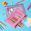 image:imageMr Pen Pencil Pouch for 3 Ring Binder 5 Pack 10x7 Smooth Zipper  Clear Window Large Capacity Pencil Case with 3 Reinforced Grommets for School Office Supplies StorageLavender and Pink