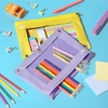 image:imageMr Pen Pencil Pouch for 3 Ring Binder 5 Pack 10x7 Smooth Zipper  Clear Window Large Capacity Pencil Case with 3 Reinforced Grommets for School Office Supplies StorageYellow and Purple
