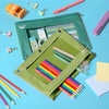 image:imageMr Pen Pencil Pouch for 3 Ring Binder 5 Pack 10x7 Smooth Zipper  Clear Window Large Capacity Pencil Case with 3 Reinforced Grommets for School Office Supplies StorageGreen Shades