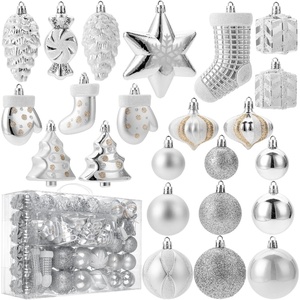 image:imageMr Pen Assorted Christmas Tree Ornaments Set 77 pcs  Gold Holiday Ornaments Shatterproof Plastic Decorations with Gold Hanging ThreadSilver