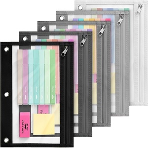 image:imageMr Pen Pencil Pouch for 3 Ring Binder 5 Pack 10x7 Smooth Zipper  Clear Window Large Capacity Pencil Case with 3 Reinforced Grommets for School Office Supplies StorageBlack  white shades