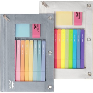 image:imageMr Pen Pencil Pouch for 3 Ring Binder 5 Pack 10x7 Smooth Zipper  Clear Window Large Capacity Pencil Case with 3 Reinforced Grommets for School Office Supplies StorageGrey and Beige