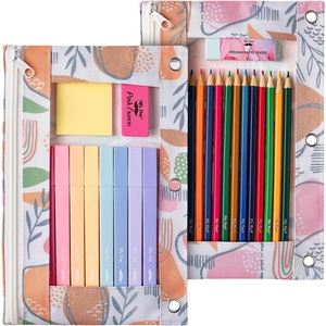 image:imageMr Pen Pencil Pouch for 3 Ring Binder 5 Pack 10x7 Smooth Zipper  Clear Window Large Capacity Pencil Case with 3 Reinforced Grommets for School Office Supplies StorageAbstract Apricot