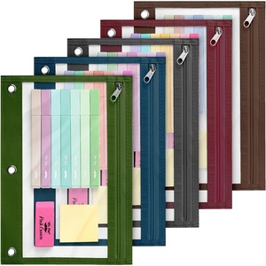 image:imageMr Pen Pencil Pouch for 3 Ring Binder 5 Pack 10x7 Smooth Zipper  Clear Window Large Capacity Pencil Case with 3 Reinforced Grommets for School Office Supplies StorageVintage