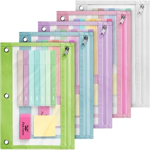 image:imageMr Pen Pencil Pouch for 3 Ring Binder 5 Pack 10x7 Smooth Zipper  Clear Window Large Capacity Pencil Case with 3 Reinforced Grommets for School Office Supplies StoragePastel