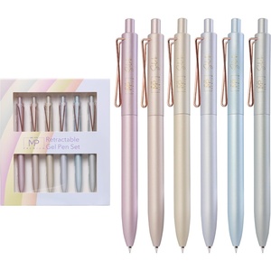 image:imageMr Pen Retractable Gel Pens Set 6 Pack Black Ink  Metallic Pastel Barrels Fine Point 07mm Fast Dry Smooth Writing Cute Pens for Drawing