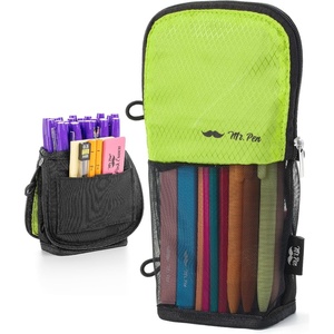 image:imageMr Pen Standing Pencil Case Pouch Sit amp Lay MeshView Design  Black with Gray Zipper Interior Pocket amp 2 Elastic Binder Loops Cute Pencil Case for Girls and BoysBlack  Lawn Green