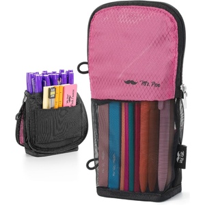 image:imageMr Pen Standing Pencil Case Pouch Sit amp Lay MeshView Design  Black with Gray Zipper Interior Pocket amp 2 Elastic Binder Loops Cute Pencil Case for Girls and BoysBlack  Pink