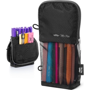 image:imageMr Pen Standing Pencil Case Pouch Sit amp Lay MeshView Design  Black with Gray Zipper Interior Pocket amp 2 Elastic Binder Loops Cute Pencil Case for Girls and BoysBlack with Gray Zipper