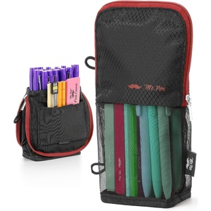 image:imageMr Pen Standing Pencil Case Pouch Sit amp Lay MeshView Design  Black with Gray Zipper Interior Pocket amp 2 Elastic Binder Loops Cute Pencil Case for Girls and BoysBlack with Red Zipper