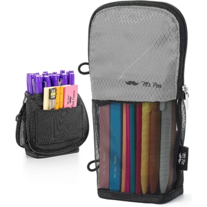 image:imageMr Pen Standing Pencil Case Pouch Sit amp Lay MeshView Design  Black with Gray Zipper Interior Pocket amp 2 Elastic Binder Loops Cute Pencil Case for Girls and BoysBlack  Gray