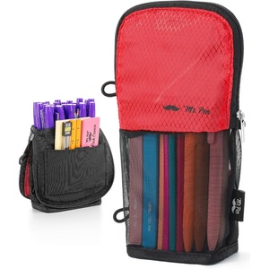 image:imageMr Pen Standing Pencil Case Pouch Sit amp Lay MeshView Design  Black amp Blue Interior Pocket amp 2 Elastic Binder Loops Cute Pencil Case for Girls and BoysBlack  Red