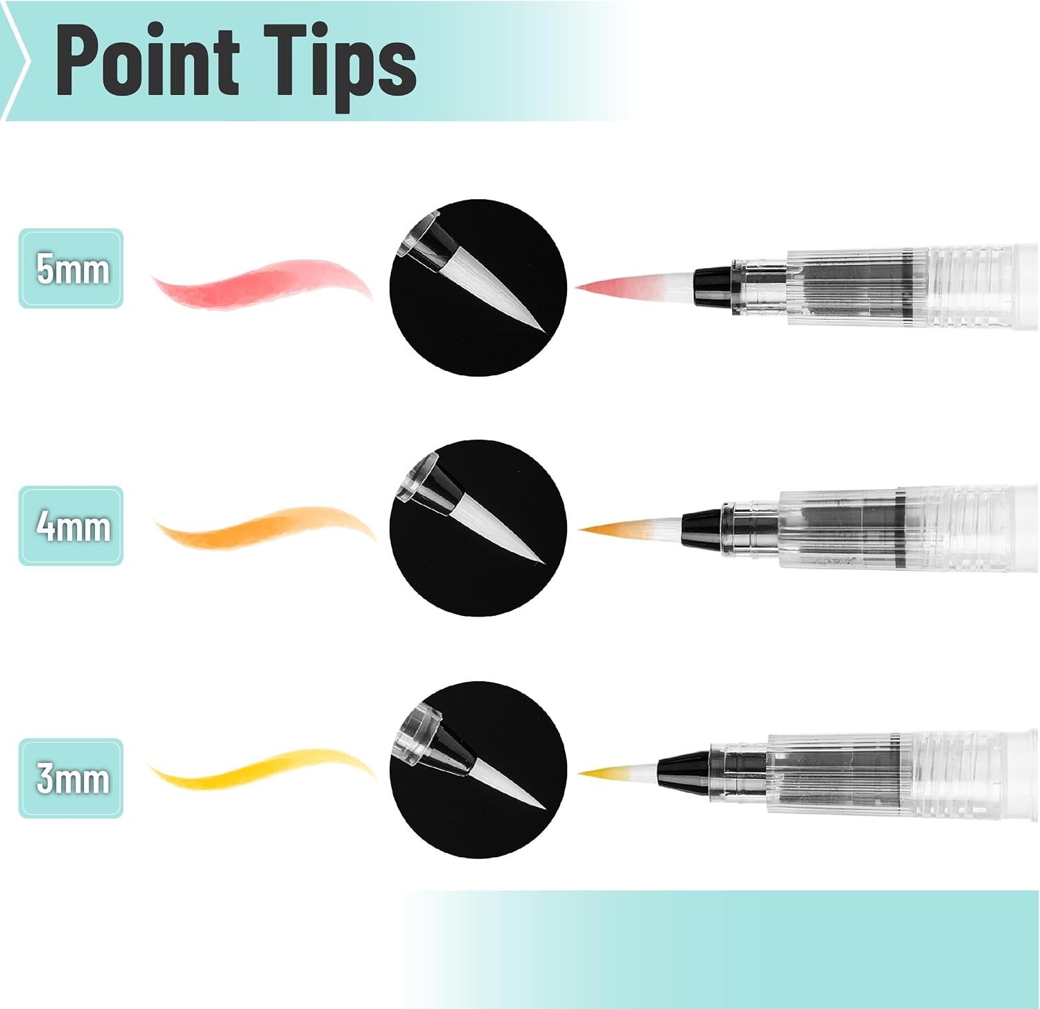 image:imageMr Pen Watercolor Brush Pens 12 pcs 12 x Point Tips Styles  Nylon Bristles Refillable Watercolor Pens for Acrylic Gouache Crayons Ideal for Artists Drawing Sketching