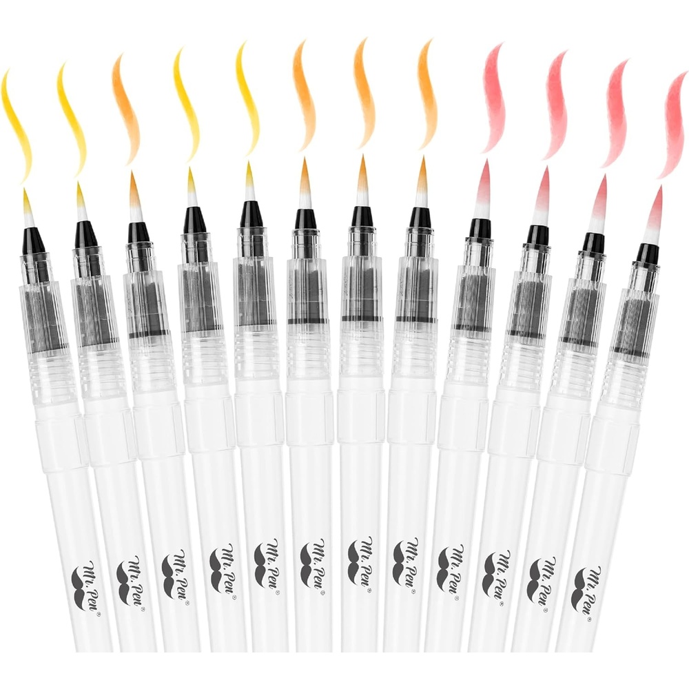image:imageMr Pen Watercolor Brush Pens 12 pcs 12 x Point Tips Styles  Nylon Bristles Refillable Watercolor Pens for Acrylic Gouache Crayons Ideal for Artists Drawing Sketching