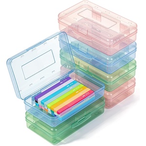 image:imageMr Pen Plastic Pencil Case Box 2 Pack Large Crayon Marker Pen Organizer  Plastic Bead Organizing Container with SnapTight Lids Clear Craft Storage Boxes School SuppliesPink  Green  Blue