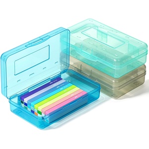 image:imageMr Pen Plastic Pencil Case Box 2 Pack Large Crayon Marker Pen Organizer  Plastic Bead Organizing Container with SnapTight Lids Clear Craft Storage Boxes School SuppliesBlue  Mint  Smoky