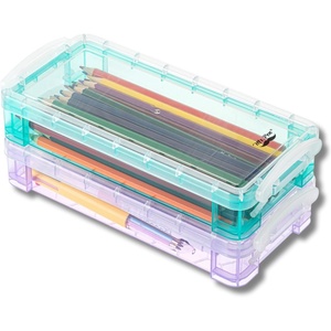 image:imageMr Pen Plastic Pencil Case Box 2 Pack Large Crayon Marker Pen Organizer  Plastic Bead Organizing Container with SnapTight Lids Clear Craft Storage Boxes School SuppliesBlue  Pink