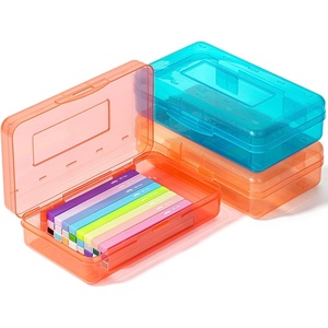 image:imageMr Pen Plastic Pencil Case Box 2 Pack Large Crayon Marker Pen Organizer  Plastic Bead Organizing Container with SnapTight Lids Clear Craft Storage Boxes School SuppliesBlue  Coral Red  Peachy