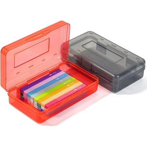 image:imageMr Pen Plastic Pencil Case Box 2 Pack Large Crayon Marker Pen Organizer  Plastic Bead Organizing Container with SnapTight Lids Clear Craft Storage Boxes School SuppliesDark Grey  Red